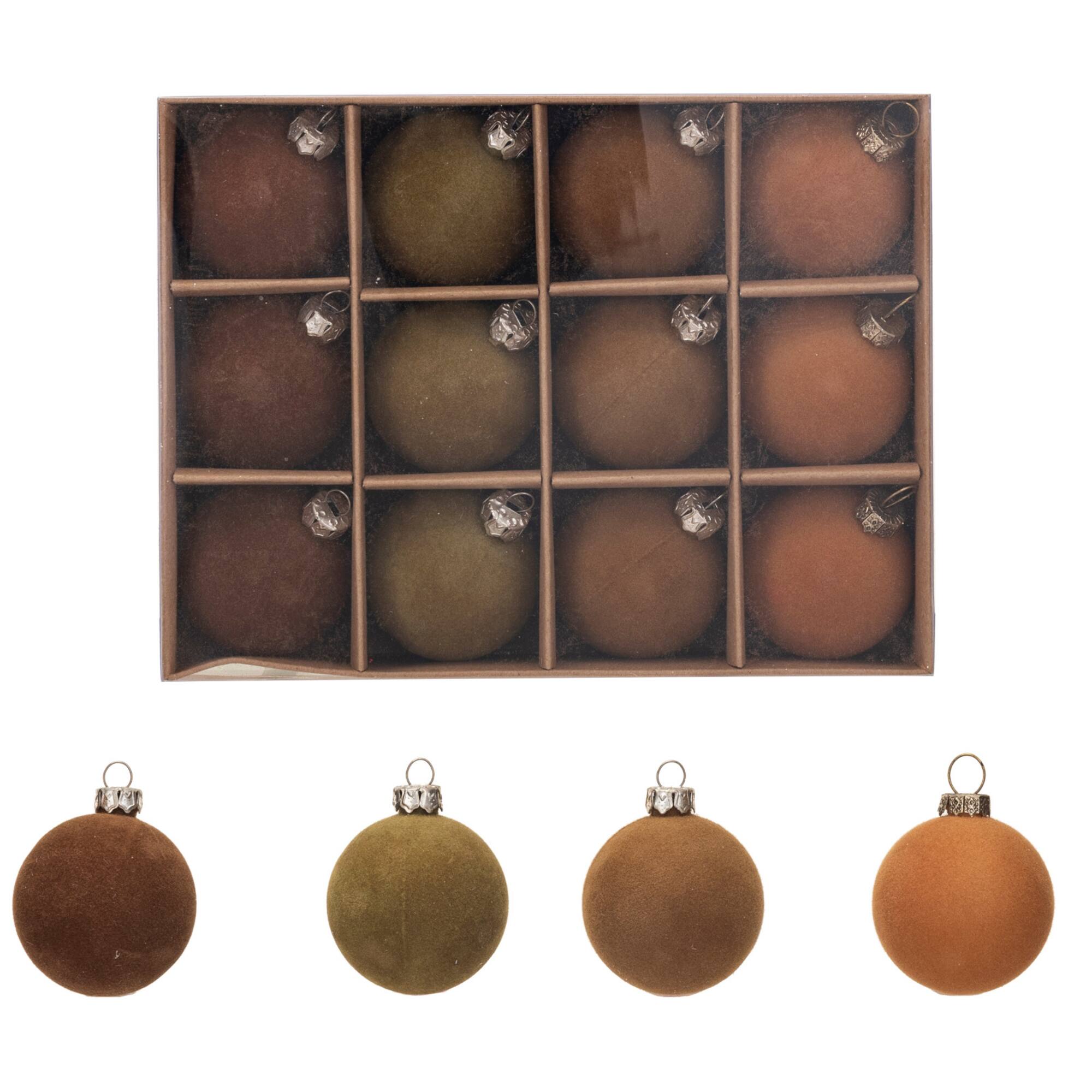 Hello Honey® 2" Brown Round Flocked Plastic Ball Ornament Set